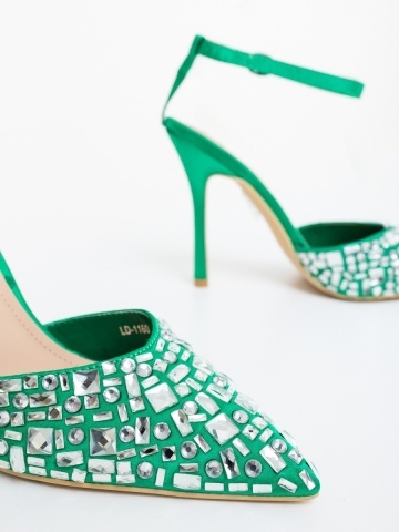 Pantofi dama cu toc verzi din material textil Merenda - Img 5