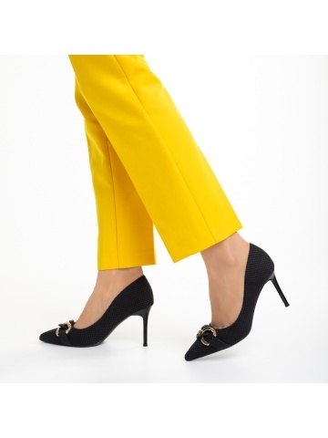 Pantofi dama negri din material textil cu toc Rosette - Img 2