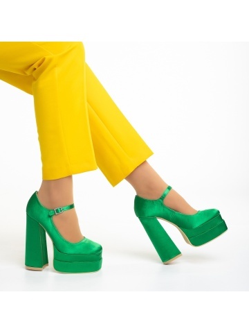 Pantofi dama verzi din material textil cu toc Caira - Img 4