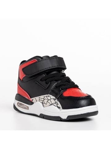 Pantofi sport copii negri cu rosu din piele ecologica Jaxon