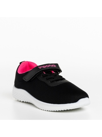 Pantofi sport copii negri cu roz din material textil Amie - Img 2