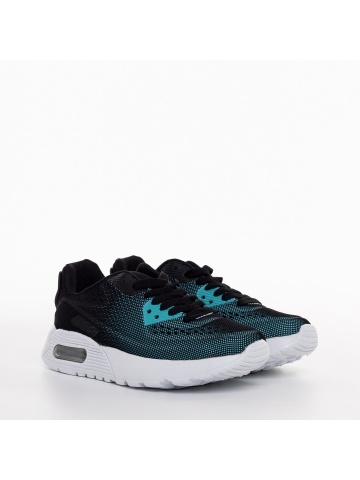 Pantofi sport copii negri cu verde din material textil Lillya - Img 2