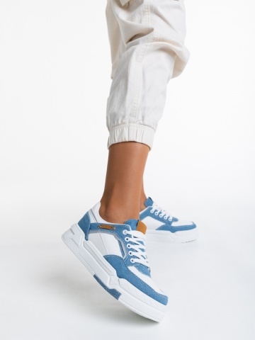Pantofi sport dama albi cu albastru deschis din piele ecologica Tasnia - Img 6