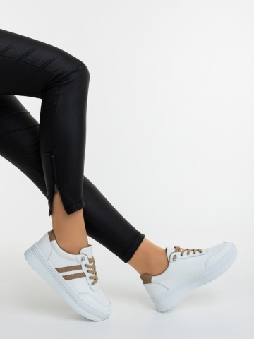 Pantofi sport dama albi cu bej din piele ecologica Anzara
