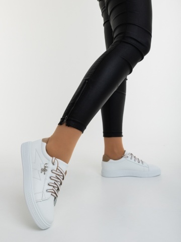 Pantofi sport dama albi cu bej din piele ecologica Catiopia