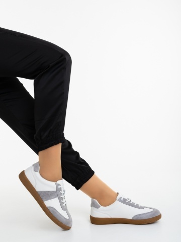 Pantofi sport dama albi cu gri din piele naturala Orcadia