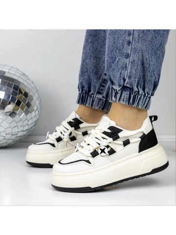 Pantofi sport dama albi cu negru din piele ecologica Sebora