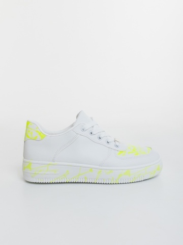 Pantofi sport dama albi cu verde neon din piele ecologica Safara - Img 4
