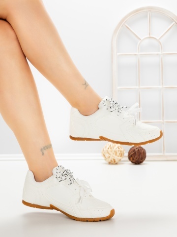 Pantofi sport dama albi din piele ecologica Lumoria - Img 4