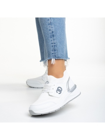 Pantofi sport dama albi din piele ecologica si material textil Nairobi