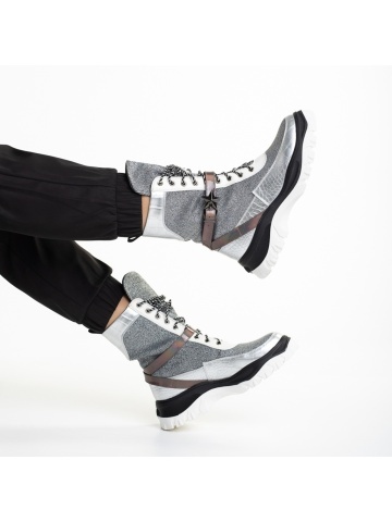 Pantofi sport dama arginti din material textil Regenia - Img 5