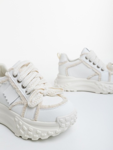 Pantofi sport dama bej din piele naturala si material textil Talaria - Img 5