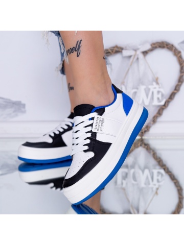 Pantofi sport dama cu platforma albastri din piele ecologica Eqadina - Img 2