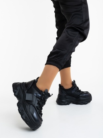 Pantofi sport dama negri din piele ecologica Luxera