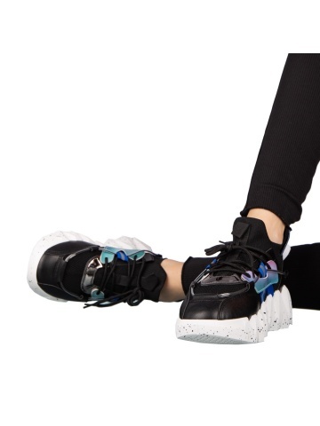 Pantofi sport dama negri din piele ecologica si material textil Gingero - Img 4