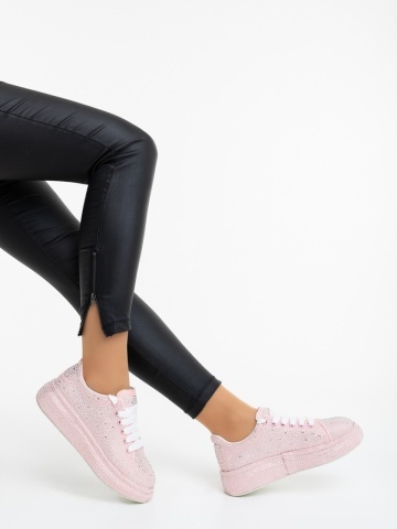 Pantofi sport dama roz din material textil cu aplicatii Dafara