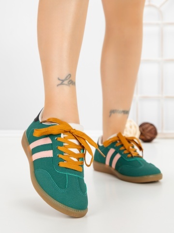 Pantofi sport dama verzi cu roz din piele ecologica Vireva