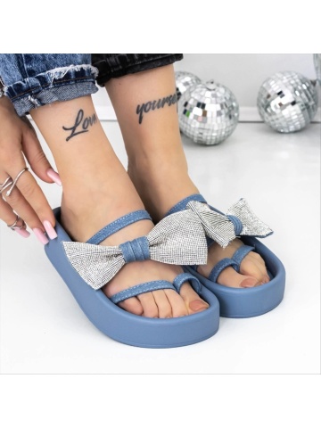 Papuci dama albastri din material textil Florana