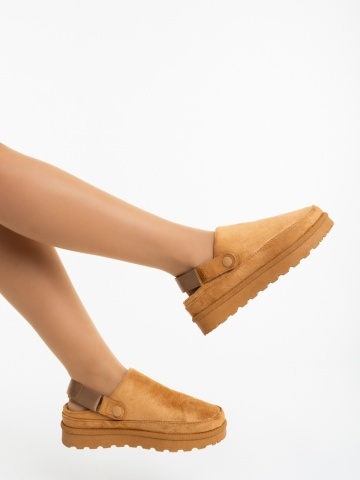 Papuci dama camel din material textil Luara
