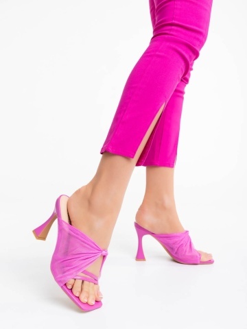 Saboti dama fucsia din piele ecologica si material textil Shamyla