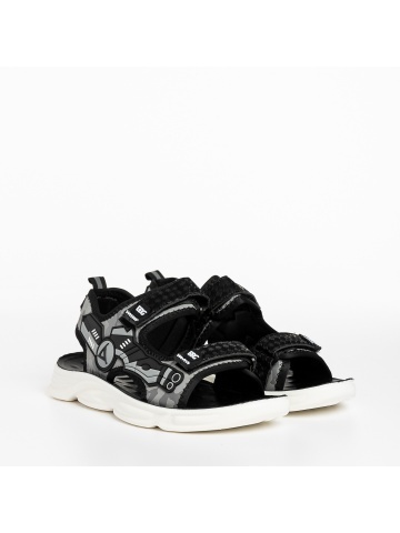 Sandale copii negre cu gri din material textil Tihana - Img 2
