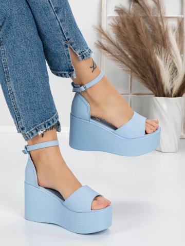 Sandale dama cu platforma bleu din piele ecologica Radara - Img 5