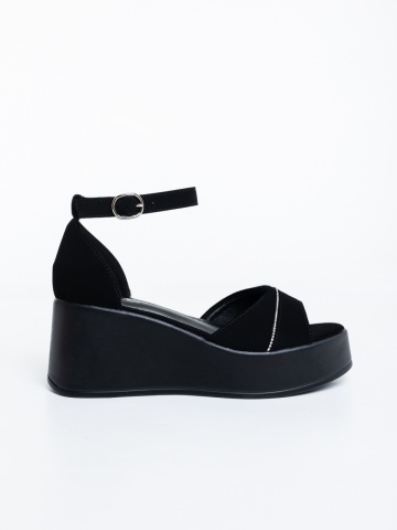 Sandale dama cu platforma negre din material textil Adivia - Img 4