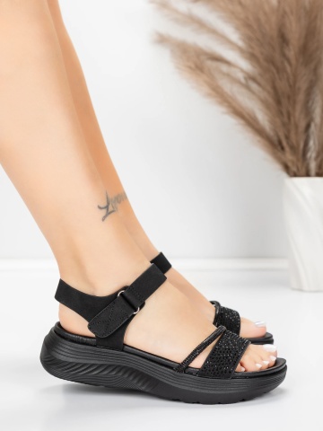 Sandale dama cu platforma negre din material textil Arorla