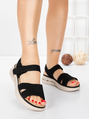 Sandale dama cu talpa joasa negre din material textil Fezria