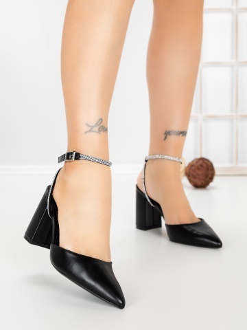 Sandale dama cu toc gros negre Tivena