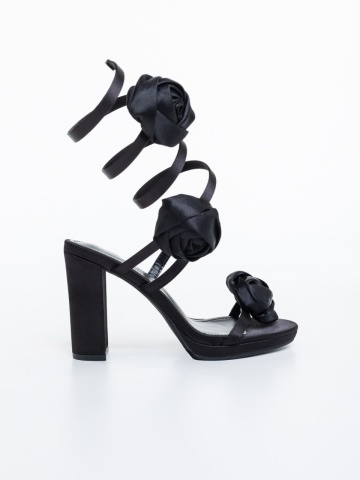 Sandale dama cu toc negre din material textil Evami - Img 4