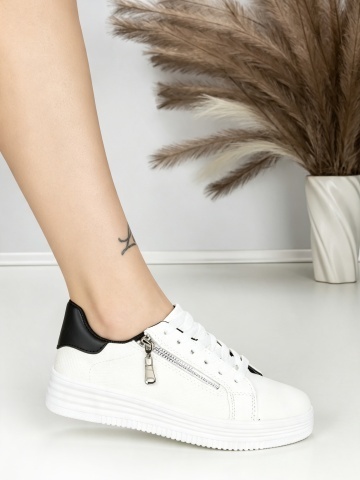 Sneakers dama albi cu negru din piele ecologica Danziah - Img 5