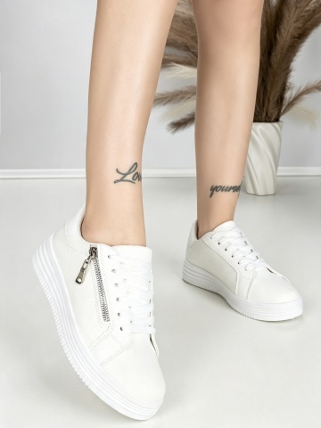 Sneakers dama albi din piele ecologica Danziah