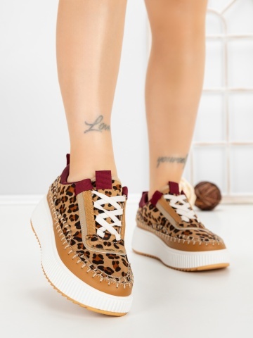 Sneakers dama model leopard din piele ecologica si material textil Avenia