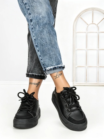 Sneakers dama negri din piele ecologica Ecadora - Img 2