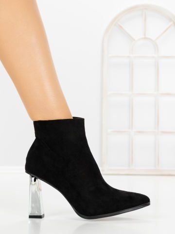 Botine dama cu toc gros negre din material textil Dudira - Img 5