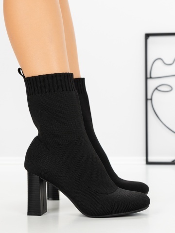 Botine dama cu toc gros negre din material textil Eraesha - Img 3