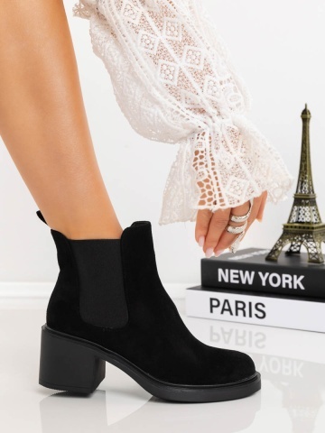 Botine dama cu toc negre din material textil Onava - Img 5