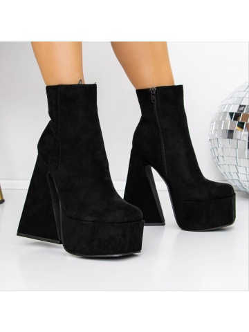Botine dama cu toc negre din material textil Orsina