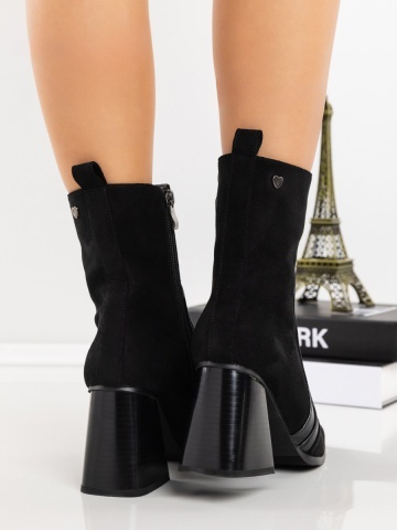 Botine dama cu toc negre din piele ecologica si material textil Amona - Img 4