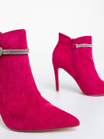 Botine dama cu toc roz din material textil Inara - Img 5