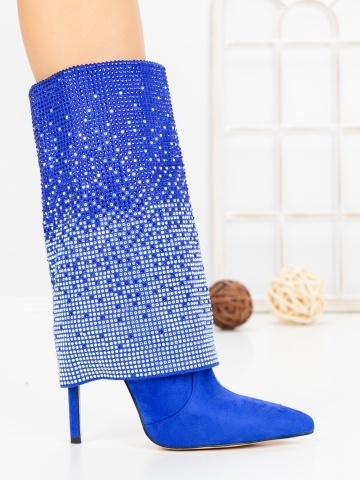 Botine dama cu toc subtire albastre din material textil Enalrae - Img 5