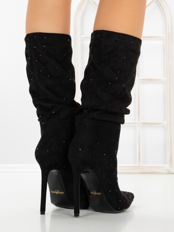 Botine dama cu toc subtire negre din material textil Eladira - Img 2