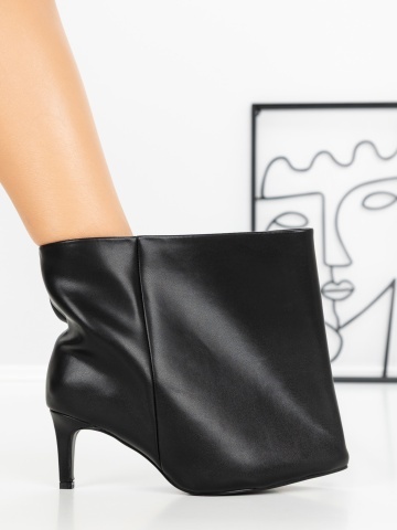 Botine dama cu toc subtire negre din piele ecologica Basrae - Img 5