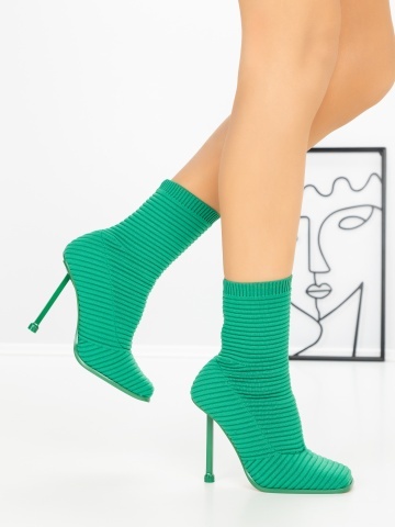 Botine dama cu toc subtire verzi din material textil Evanria - Img 2