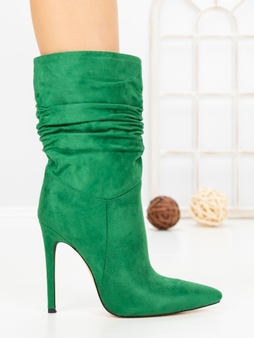Botine dama cu toc subtire verzi din material textil Mirena - Img 5