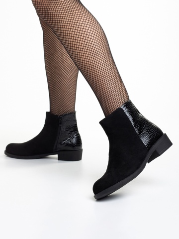 Botine dama negre din piele ecologica si material textil Ivy