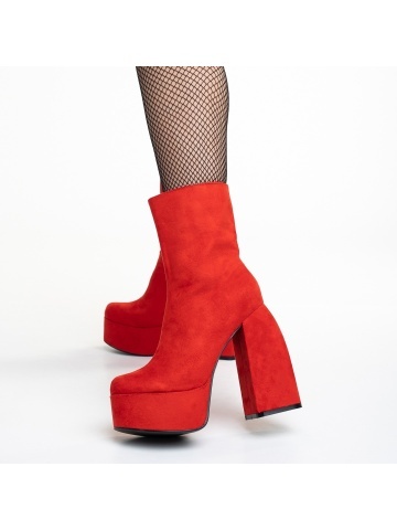 Botine dama rosii din material textil cu toc Edie