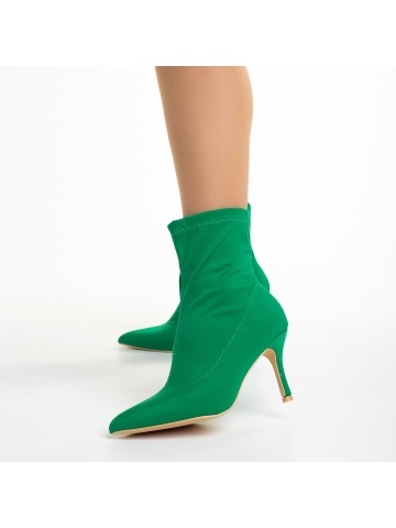 Botine dama verzi din material textil cu toc Rasheda - Img 2