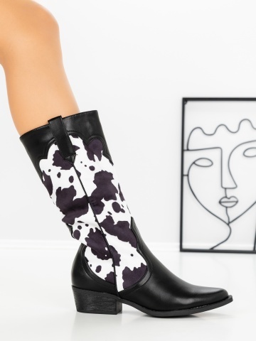 Ciocate dama negre din piele ecologica si material textil Flatrys - Img 5
